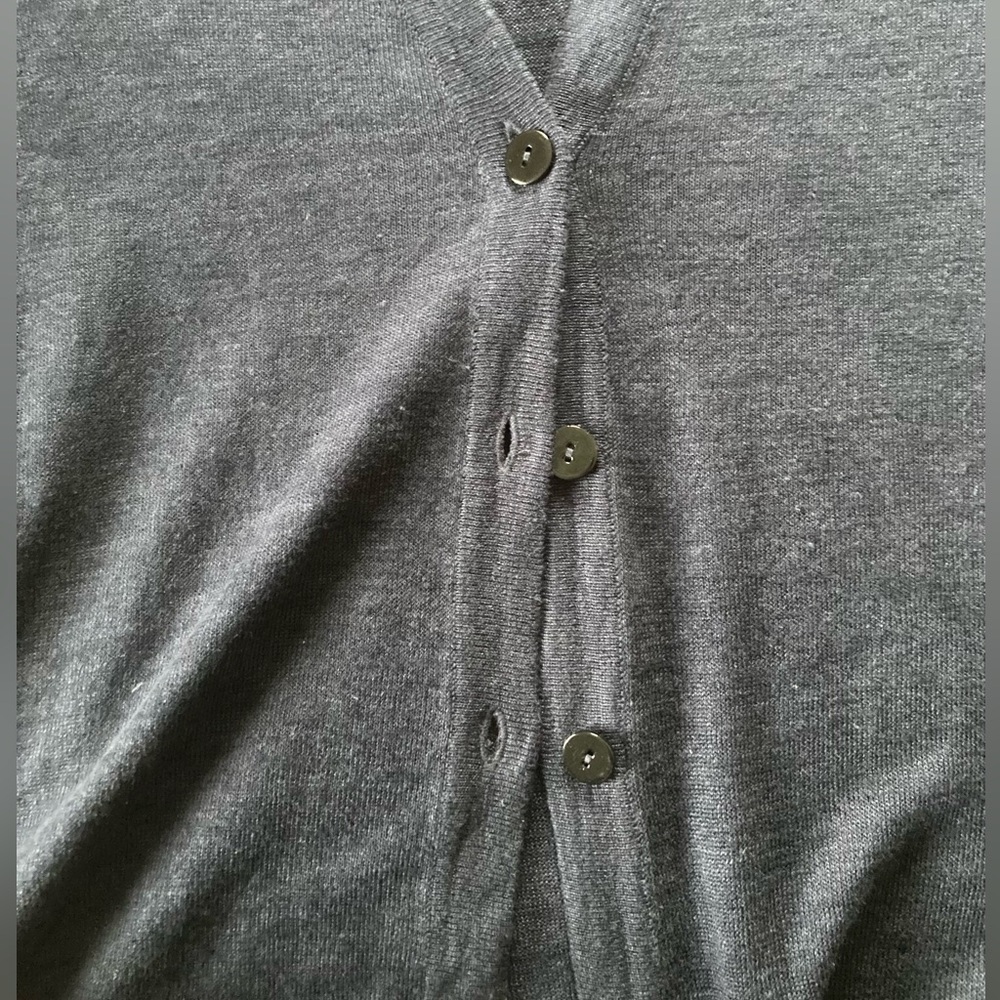 Jjill navy blue, linen rich short (elbow length) sleeve long cardigan sweater - Picture 6 of 7
